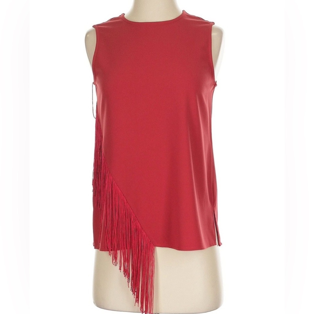 Vince Camuto top with asymmetrical fringe hem, dark rose color , size XXL